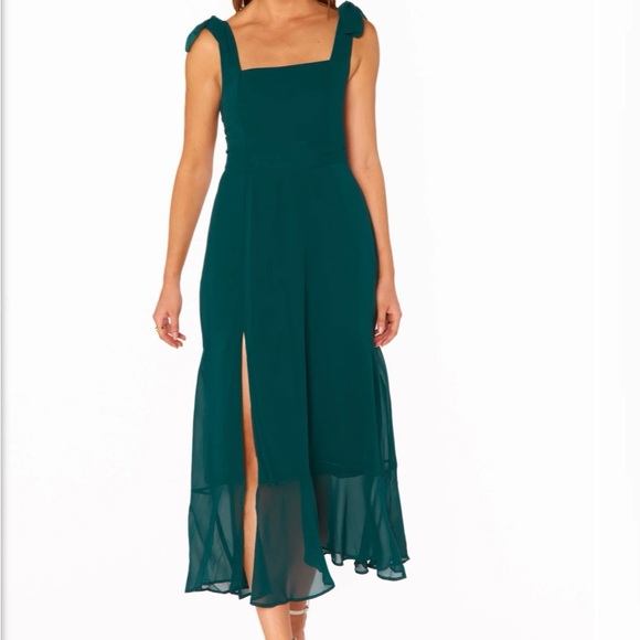 Show me your MUMU Claire Midi Dress in Emerald Chiffon - Picture 4 of 8